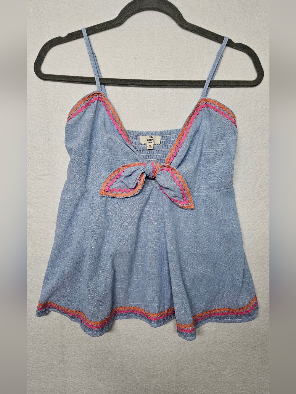 Entro Camisole Tank Front Tie Rick Rack Summertime Beach Medium